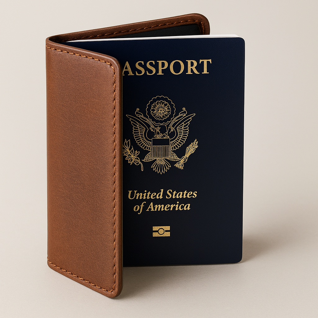 Elegant leather passport cover in brown